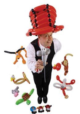Ballonkünstler oder Luftballonkünstler der Ballonfiguren und Luftballontiere knotet